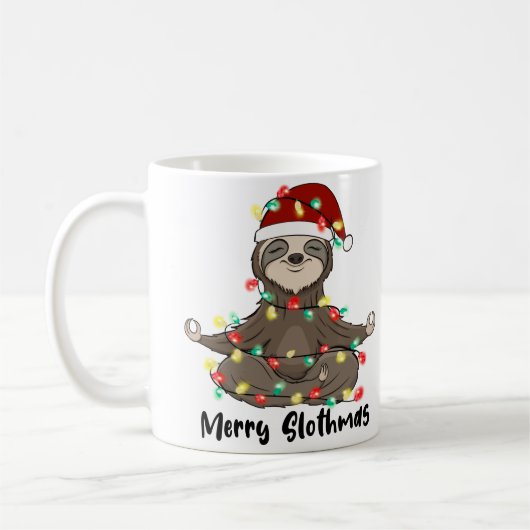 Merry Slothmas Yoga Sloth Meditating Kerstmis Koffiemok (Links)