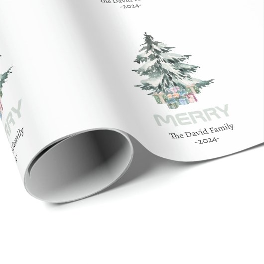 Merry Snow Waterverf Pine-kerstboomgeschenken Cadeaupapier (Rol Hoek)