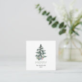 Merry Snow Waterverf Pine-kerstboomgeschenken Vierkante Visitekaartje (Staand voorkant)