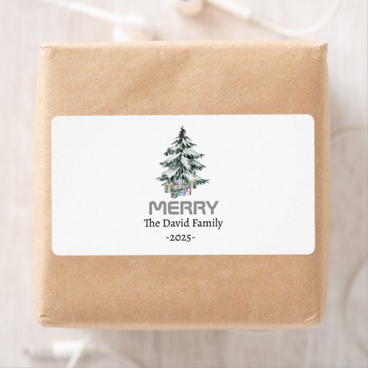 Merry Snow Waterverf Pine xmas botanische boom Etiket (Insitu)