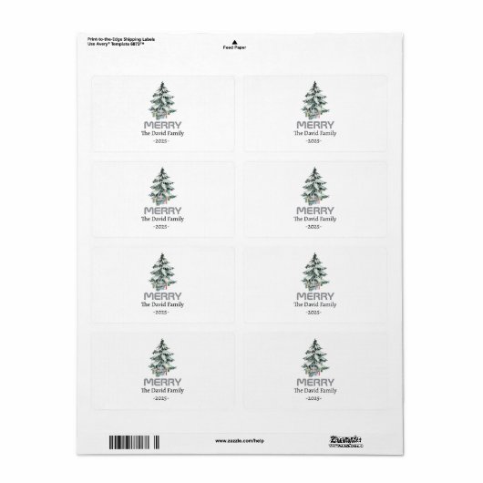 Merry Snow Waterverf Pine xmas botanische boom Etiket (Full Sheet)