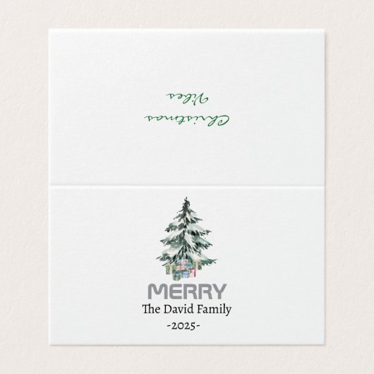 Merry Snow Waterverf Pine xmas botanische boom Kaart (Buitenkant ongevouwen)