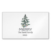 Merry Snow Waterverf Pine xmas botanische boom Magnetisch Visitekaartje (Voorkant)