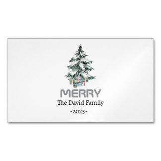 Merry Snow Waterverf Pine xmas botanische boom Magnetisch Visitekaartje