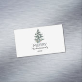 Merry Snow Waterverf Pine xmas botanische boom Magnetisch Visitekaartje (Voorbeeld)