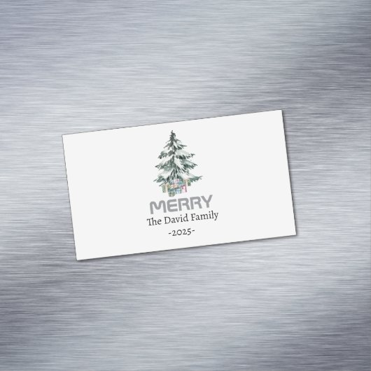 Merry Snow Waterverf Pine xmas botanische boom Magnetisch Visitekaartje (Voorbeeld)