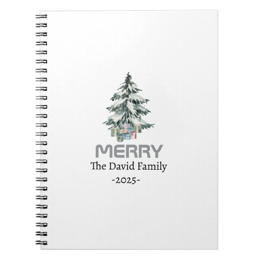Merry Snow Waterverf Pine xmas botanische boom Notitieboek (Voorkant)