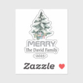 Merry Snow Waterverf Pine xmas botanische boom Sticker (Vel)