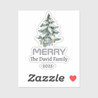 Merry Snow Waterverf Pine xmas botanische boom Sticker