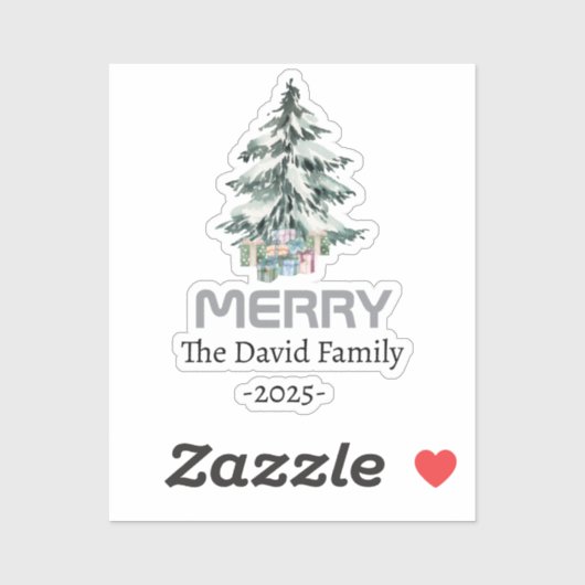 Merry Snow Waterverf Pine xmas botanische boom Sticker (Vel)