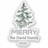 Merry Snow Waterverf Pine xmas botanische boom Sticker (Voorkant)