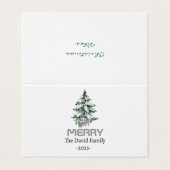 Merry Snow Waterverf Pine xmas botanische boom Visitekaartje (Buitenkant ongevouwen)