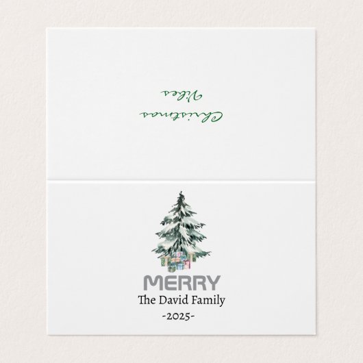 Merry Snow Waterverf Pine xmas botanische boom Visitekaartje (Buitenkant ongevouwen)