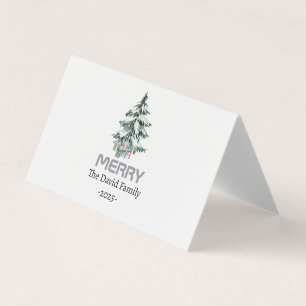Merry Snow Waterverf Pine xmas botanische boom Visitekaartje