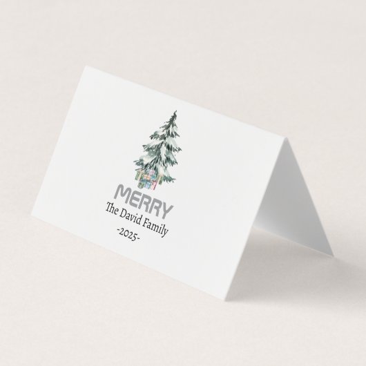 Merry Snow Waterverf Pine xmas botanische boom Visitekaartje (Voorkant)