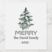 Merry Snow Waterverf Pine xmas botanische boom Wijn Etiket (Enkel label)