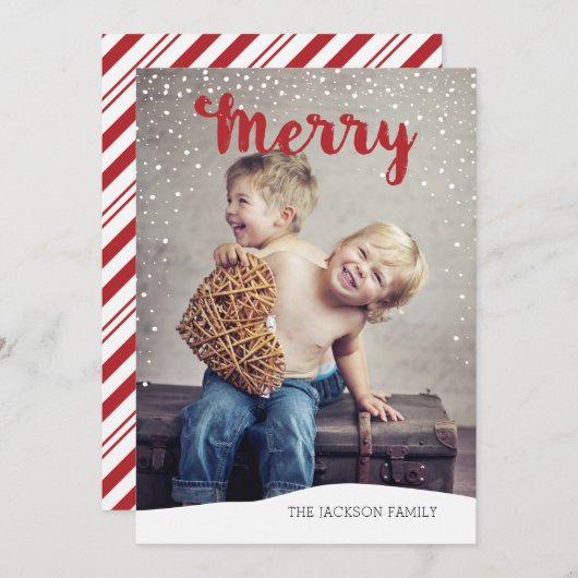 Merry Snowfall Collectie Red Photo met kerstmis Feestdagenkaart (Voorkant / Achterkant)