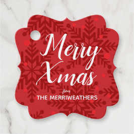 Merry Snowflake Gift Label Rood