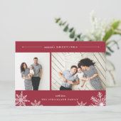 Merry Snowflake Holiday-fotokaart | Rood Feestdagenkaart (Staand voorkant)