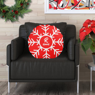 Merry Snowflake Red White Round Pillow Rond Kussen