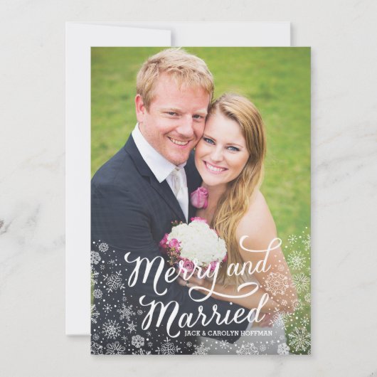 Merry Snowflakes Pas getrouwd kerstfotokaart Feestdagenkaart (Voorkant)
