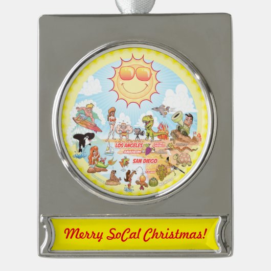 Merry SoCal-kerst Verzilverd Banner Ornament (Voorkant)