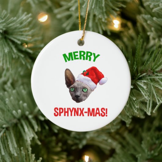 Merry Sphynx-Mas Funny Kerstsphynx Cat Lover Keramisch Ornament (Boom)