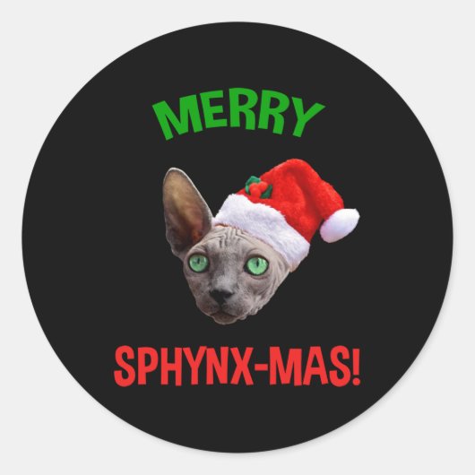 Merry Sphynx-Mas Funny Kerstsphynx Cat Lover Ronde Sticker (Voorkant)