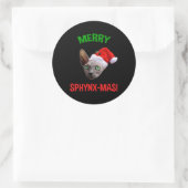 Merry Sphynx-Mas Funny Kerstsphynx Cat Lover Ronde Sticker (Tas)