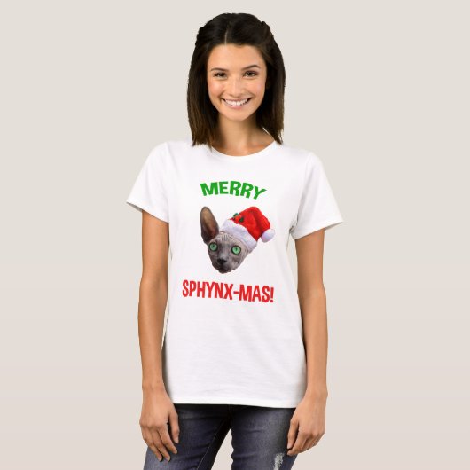 Merry Sphynx-Mas Funny Kerstsphynx Cat Lover T-shirt (Voorkant volledig)