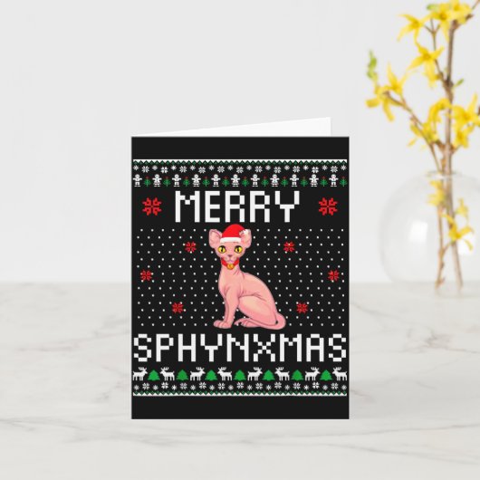 Merry Sphynxmas Sphynx Cat Lover Christmas Ugly Me Kaart (Gele Bloem)