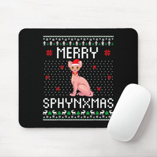 Merry Sphynxmas Sphynx Cat Lover Christmas Ugly Me Muismat (Met muis)
