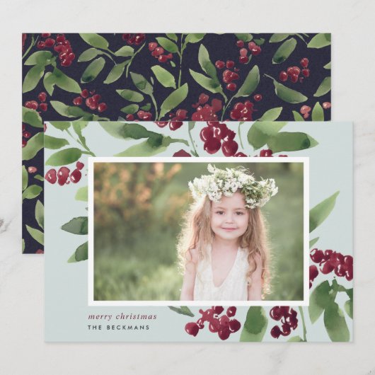 Merry Sprigs | Kerstafoto Merry Feestdagenkaart (Voorkant / Achterkant)