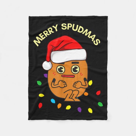 Merry Spudmas Funny Tato Santa Holiday Lights Chri Fleece Deken (Voorkant)