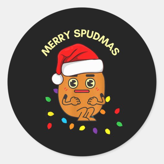 Merry Spudmas Funny Tato Santa Holiday Lights Chri Ronde Sticker (Voorkant)