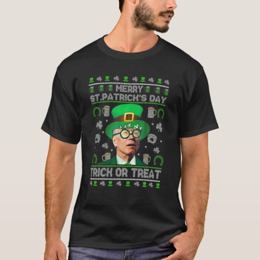 Merry St Patrick's Day Trick or treat Biden Leprec T-shirt (Voorkant)