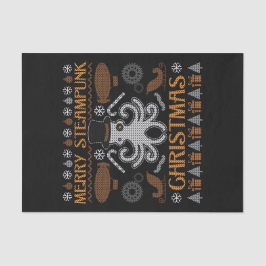 Merry Steampunk Kerstmis Octopus Hat Gears Tissuepapier (Voorkant)