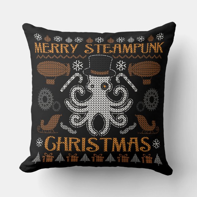 Merry Steampunk Kerstmis Octopus Hat Pillow Kussen (Voorkant)