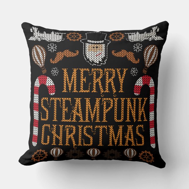 Merry Steampunk Kerstmis Ugly Sweater Pillow Kussen (Voorkant)