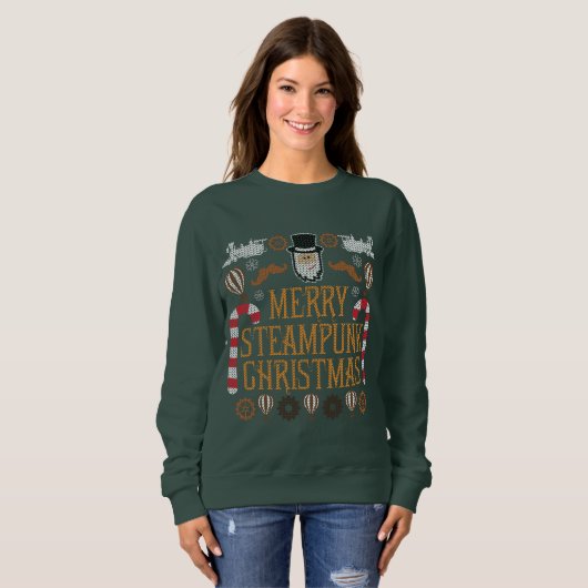 Merry Steampunk Kerstmis Ugly Sweatshirt (Voorkant volledig)