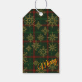 Merry Steampunk Sneeuwvlok Rood en Groen Tartan Cadeaulabel (Voorkant)