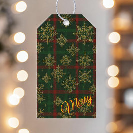 Merry Steampunk Sneeuwvlok Rood en Groen Tartan Cadeaulabel