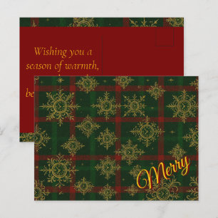 Merry Steampunk Sneeuwvlok Rood en Groen Tartan Feestdagenkaart