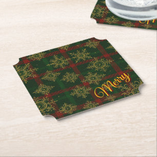 Merry Steampunk Sneeuwvlok Rood en Groen Tartan Kartonnen Onderzetters