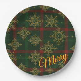 Merry Steampunk Sneeuwvlok Rood en Groen Tartan Papieren Bordje