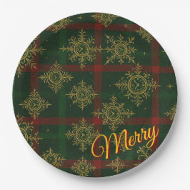 Merry Steampunk Sneeuwvlok Rood en Groen Tartan Papieren Bordje