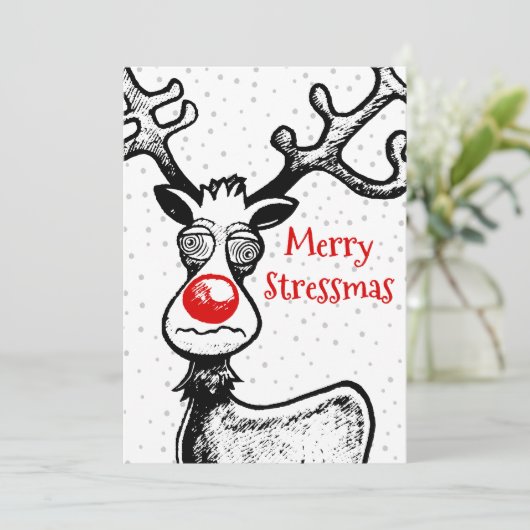 Merry Stressmas met Rudolph-kerstkaart Feestdagenkaart (Staand voorkant)