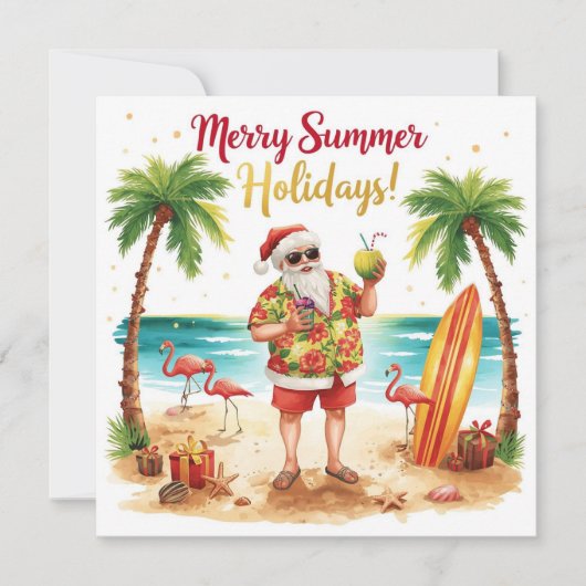 Merry Summer Holiday Santa at the beach  Feestdagenkaart (Voorkant)