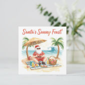 Merry Summer Holiday Santa at the beach  Feestdagenkaart (Staand voorkant)