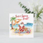 Merry Summer Holiday Santa at the beach  Feestdagenkaart (Staand voorkant)